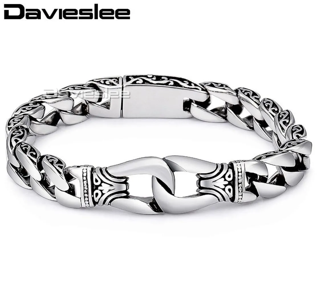 Davieslee Mens Bracelet Chain 316l Stainless Steel Punk Bracelets For Men Curved Silver Color Curb Chains Cuban Link 15mm Lhb10 J19699485