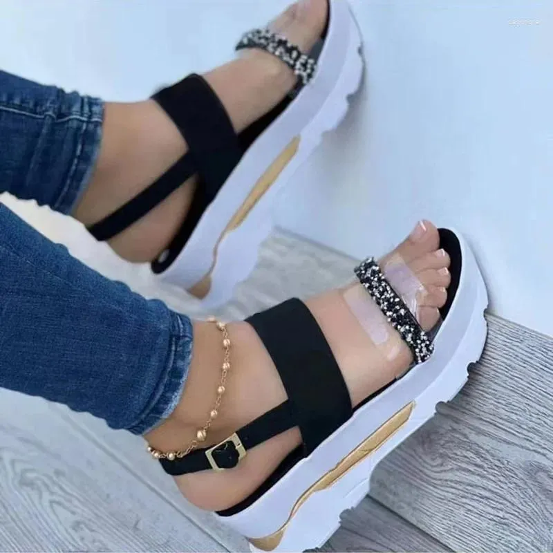 Sandalen Schwarz Keil Frauen Sommer Schuhe Leichte Plattform Frau Mode Peep Toe PVC Design Keile Alias Femininas