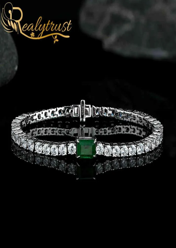 Fashion 35mm Created Emerald High Carbon Diamond Tennis Bracelet for Women 925 Sterling Silver Wedding Chain Bracelets 1518cm6870391