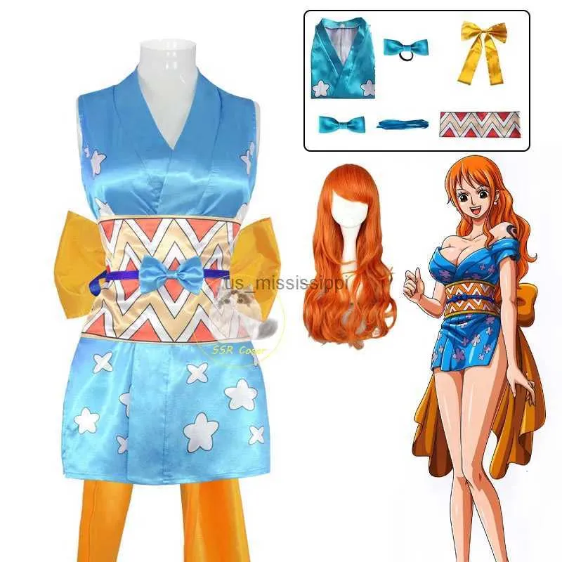 かつらアニメYukataWano Country Cosplay Costume nami wigドレスユニフォームの女性女の子の着物はハロウィーンcostumesl240124