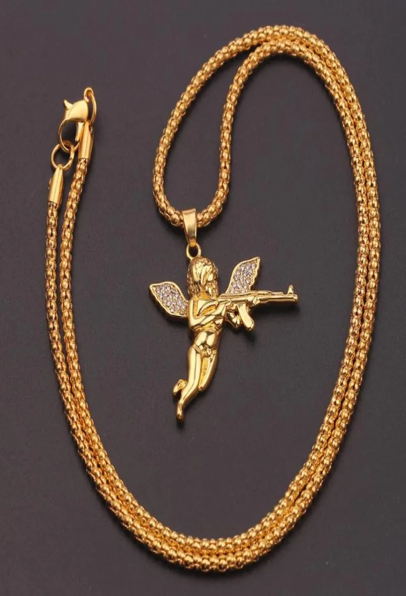 Colliers pendants beaux ange Cupid pistolet pour femmes Collier de chaîne de strass Lovers romantis