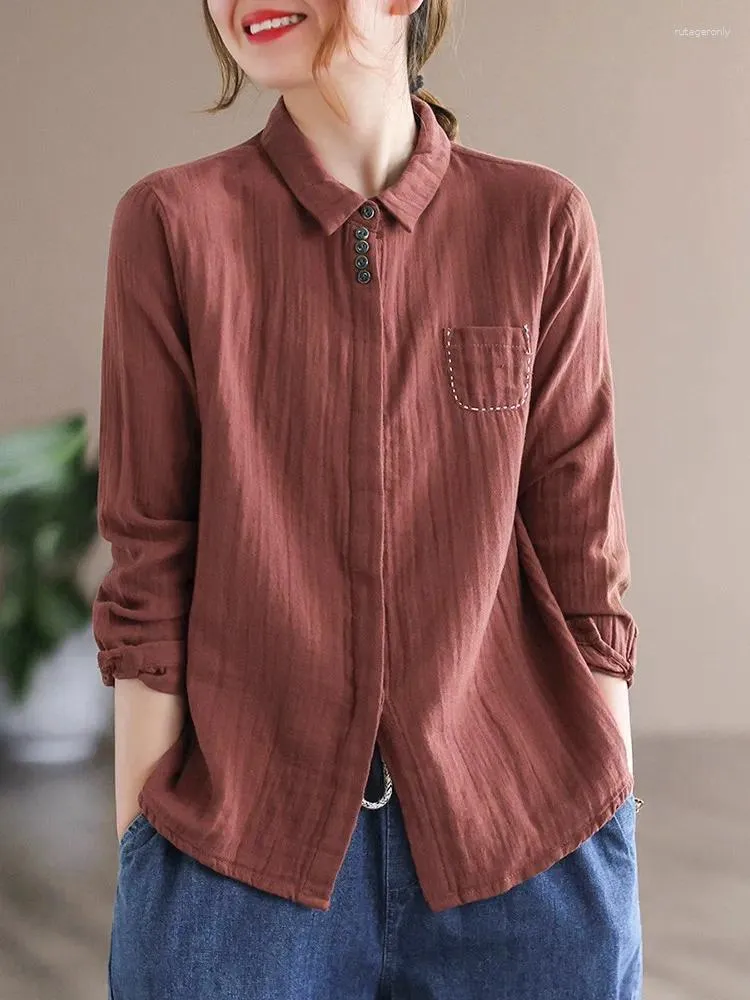 Vintage Womens Cotton Blouses: Long Sleeve Casual Shirts For Spring 2023  Solid Color, Loose Fit From Rutageronly, $19.91