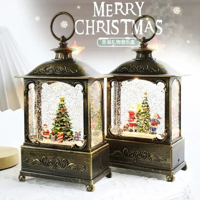 Decorazioni natalizie Globo di neve Lanterna Carillon Swirling Glitter con luce Ornamenti di Babbo Natale Giocattoli regalo per bambini 231212