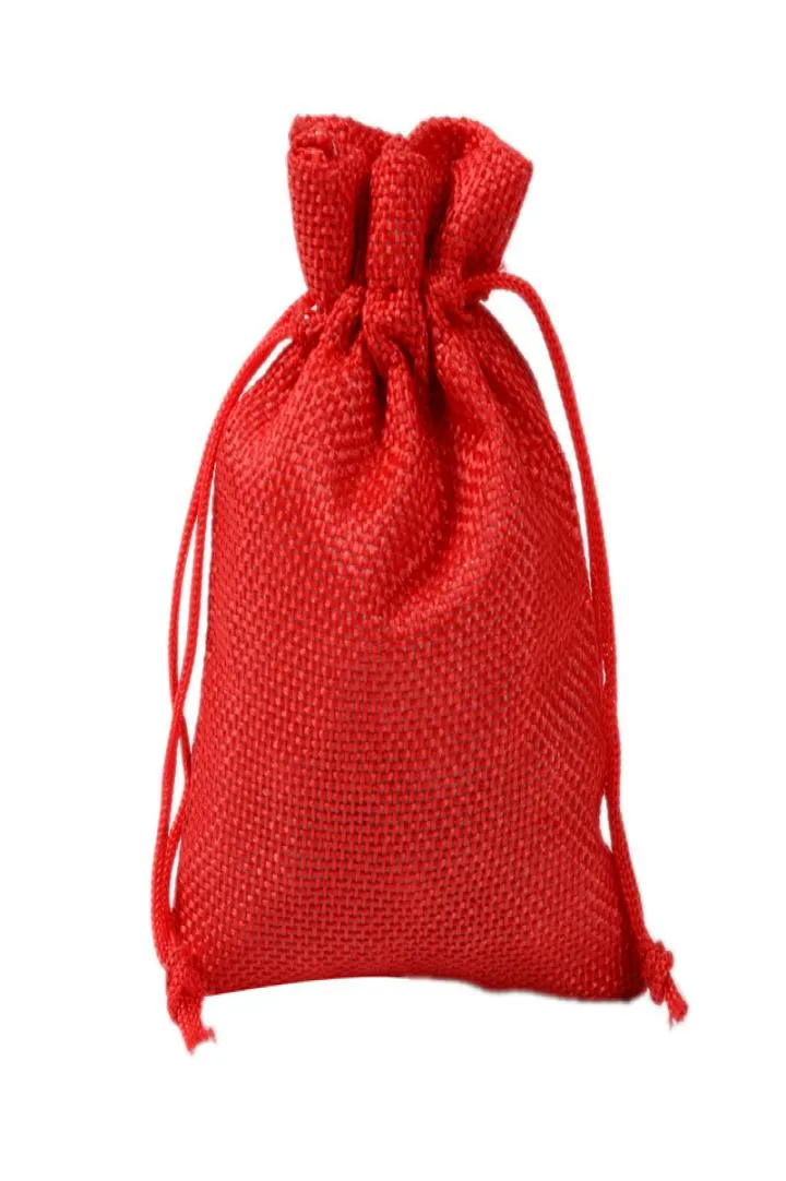 7x9cm 9x12cm 10x15cm 13x18cm Red Mini Pouch Jute Bag Linen Hemp Jewelry Gifter Pouch Drawstring Bags for WavorsBeads6651108