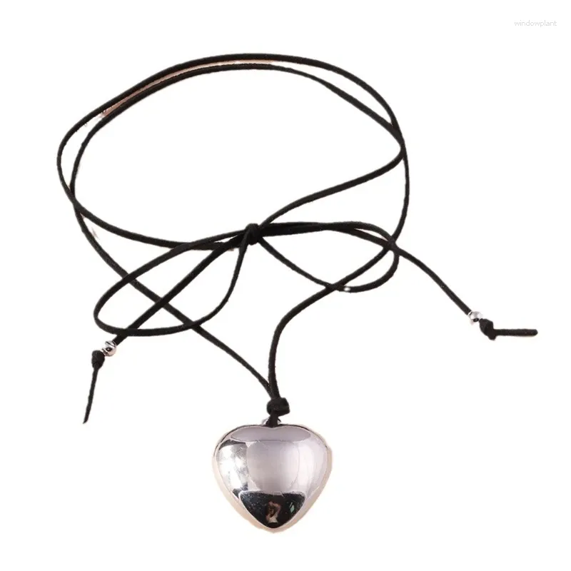 Colares de pingente elegante corda preta colar ajustável coração moderno jóias dropship