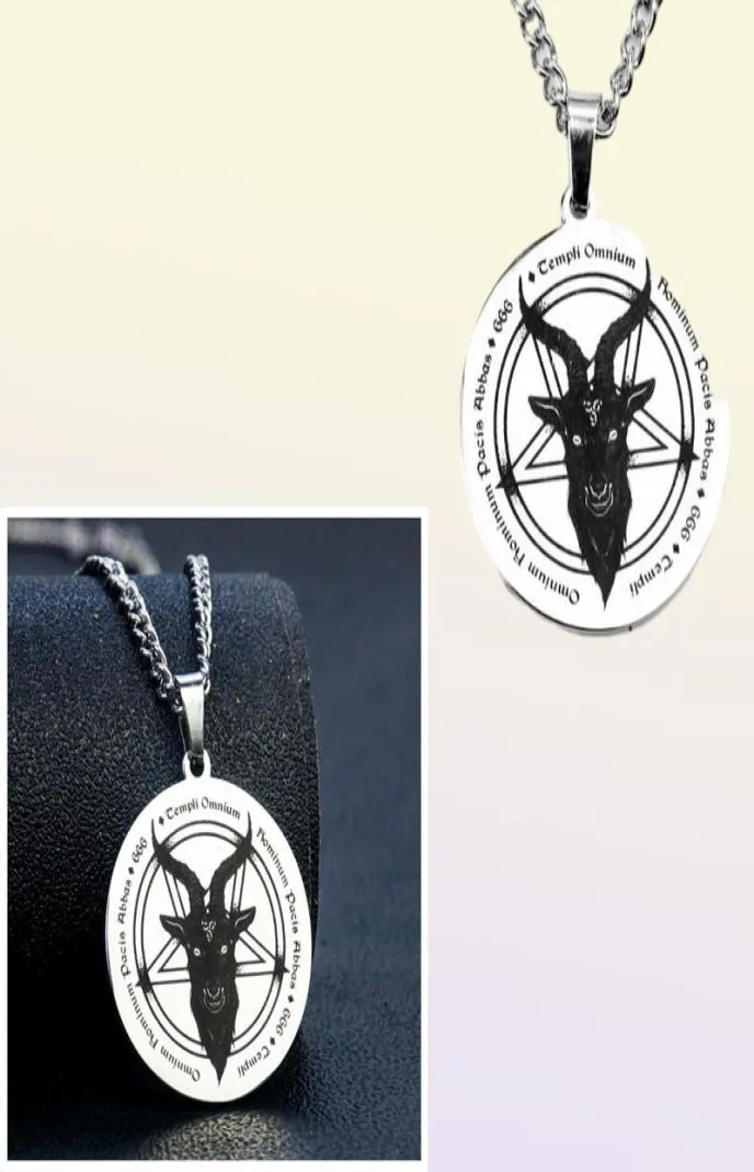 قلادة قلادة Weatter Stainless Steel Lucifer Necklace 666 Demon Round Pentagram Solomon Skull Goat Head Jewely Jewelry 1123698