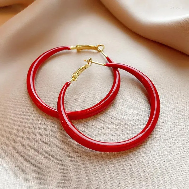 Hoop Earrings 5cm Red For Female Creative Simple Temperament Big Round Circle Earings