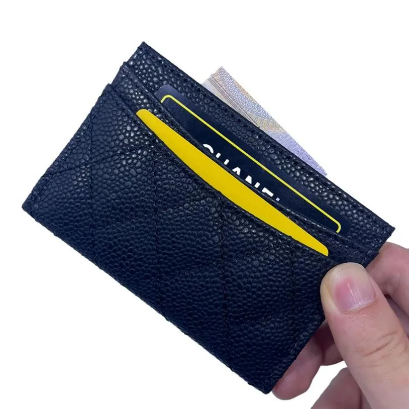 Porta ID carta di credito in pelle genuina Designer di alta qualità Mini Bank Card Case Black Slim Wallet Women Coin Pocket Sell Limited Q208C