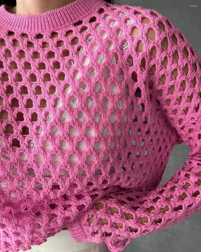 Maglioni femminili 2023 Fashion Autumn Knitting Fareeves sciolte prospettiva vuota Mickeatro rotondo casual sexy sexy