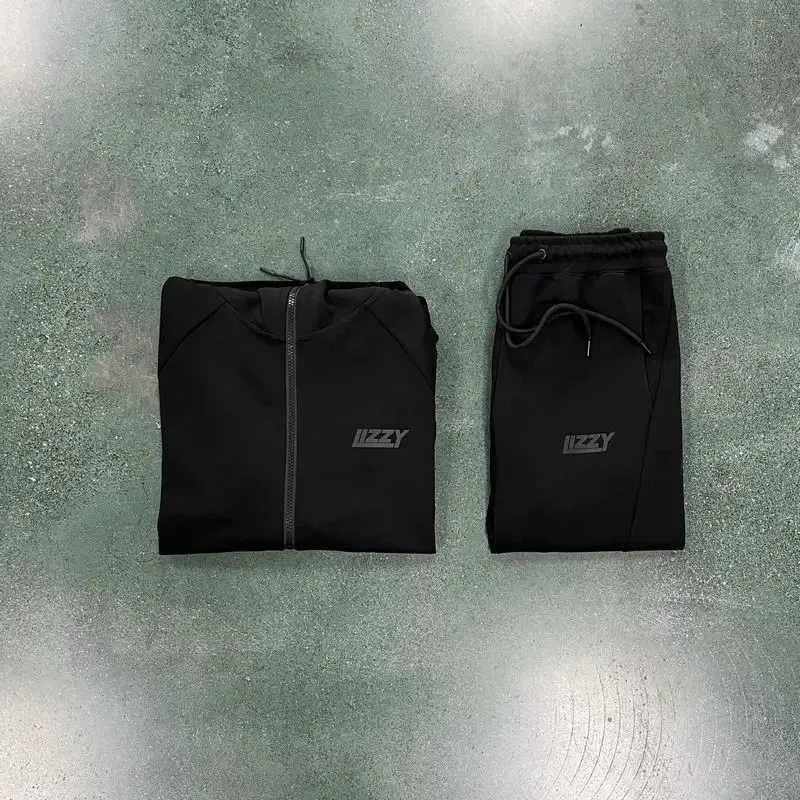 Men s Tracksuits LIZZY TECH SET Black Zipper Hoodies Suits Original Design Quality Sweatshirt Sweatpants Street Wear Men Women Sets 231212
