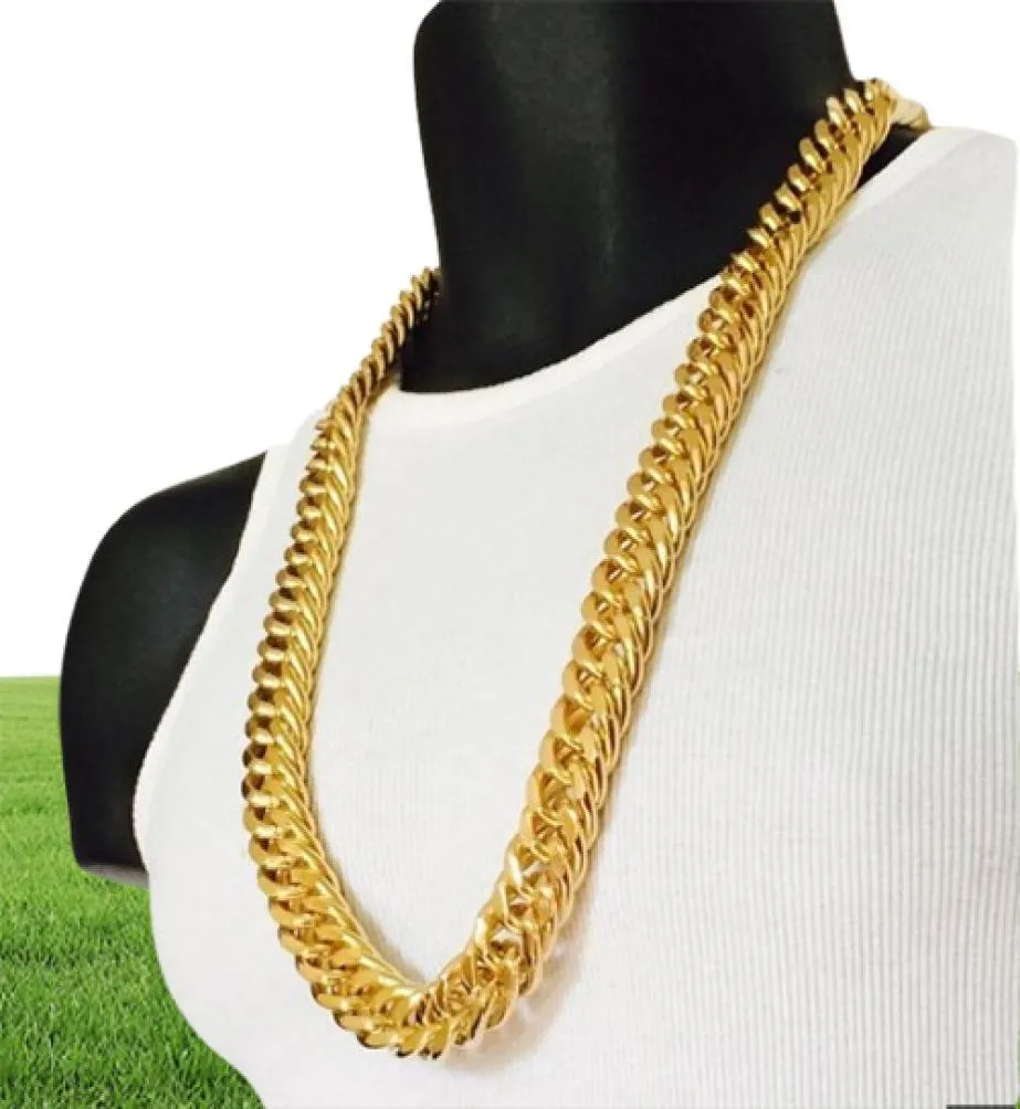 Fine Mens Miami Cuban Link Curb 14k Réel Jaune Or Massif GF Hip Hop 11MM Chaîne Épaisse JayZ Epacke3311391