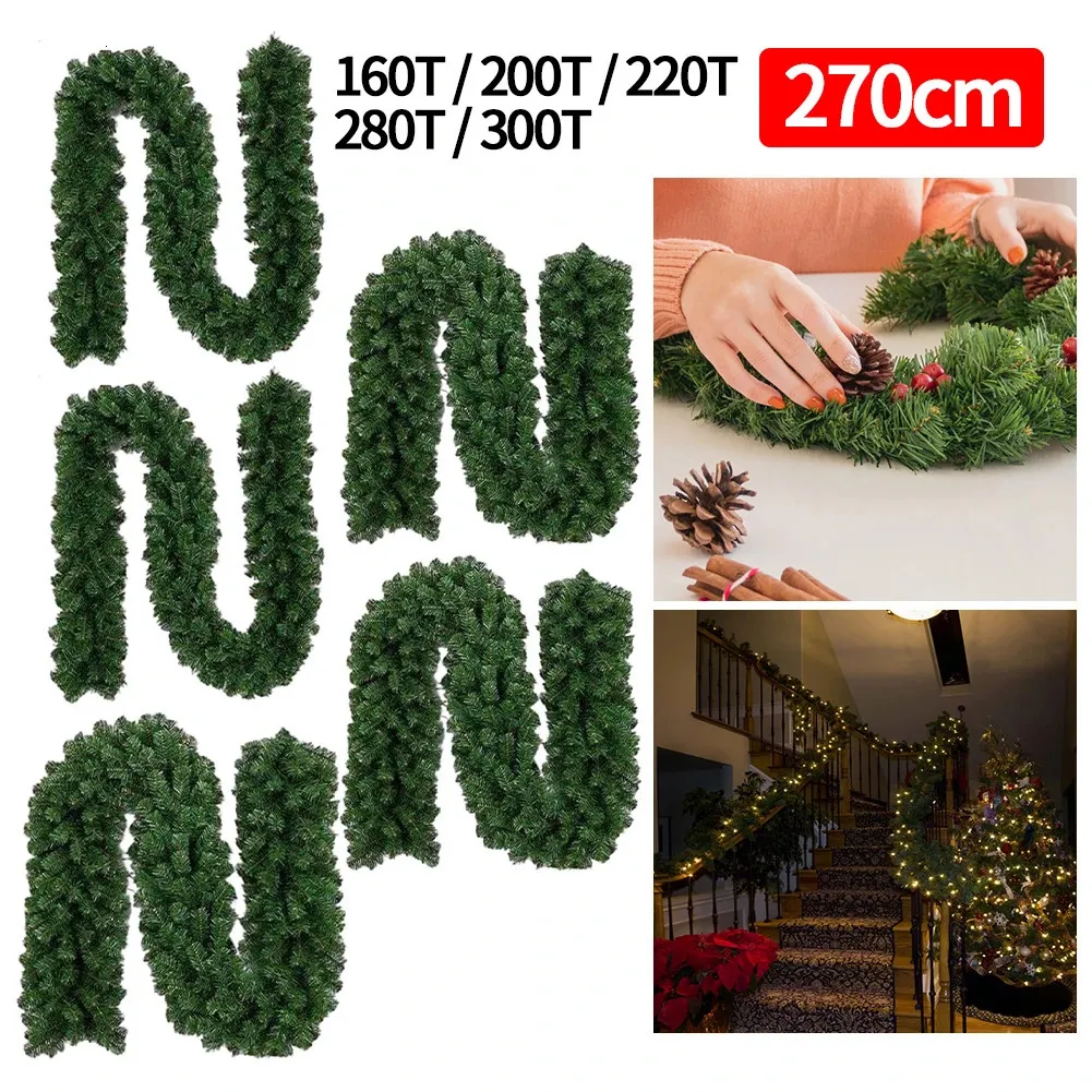 Decorazioni natalizie 270 cm Verde Ghirlanda di Natale Ghirlanda di Natale in pino fai da te Ghirlanda di pino verde artificiale per scale di alberi di Natale Caminetti Giardino 231211