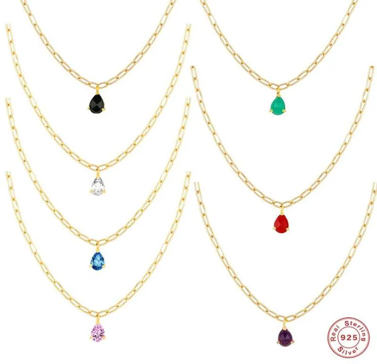 Andra GS 925 Sterling Silver Colorful Oval Water Drop Zircon Charm Pendant Necklace Luxury Big Thick Chain Choker Party Fine Jewel8830260