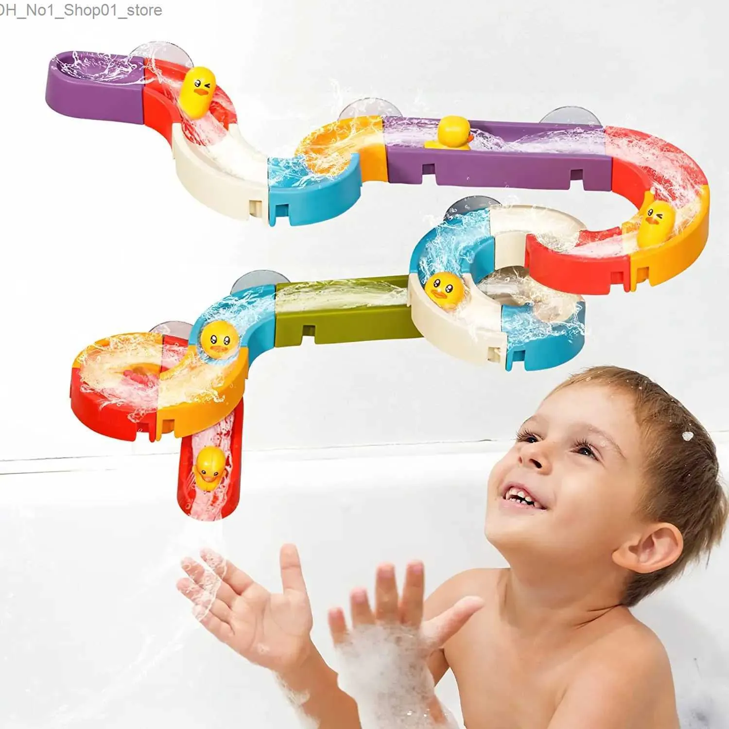 Bath Toys Duck Slide for Kids Diy Wall Track Sutrible Kit Funny Bathtub Time Gift 34