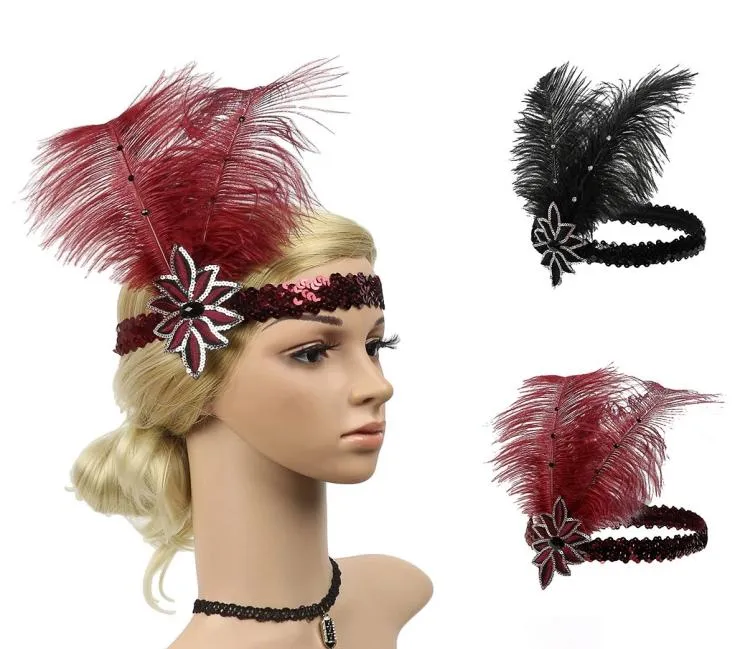 Women039s Elegante Hoofdbanden Vintage Pailletten Party Hoofddeksel Mode Kralen Flapper Feather Haar Hoofdband Bruiloft Bruids Accesso1019890