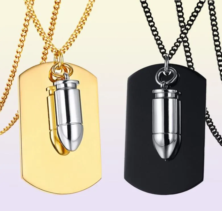 Stainless Steel Men's Blank Dog Necklace with Bullet Pendant on Chain - Silver, Gold, Black9204737