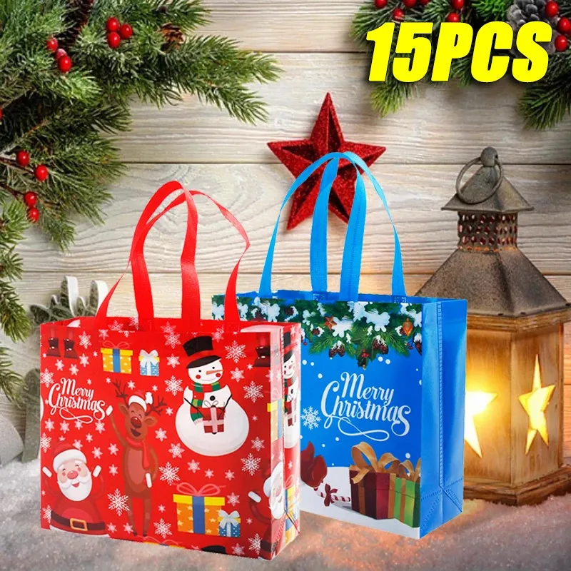 Christmas Decorations 15PCS Tote Bag Gift Wrapping Organiser Candy Children's Decoration 231212
