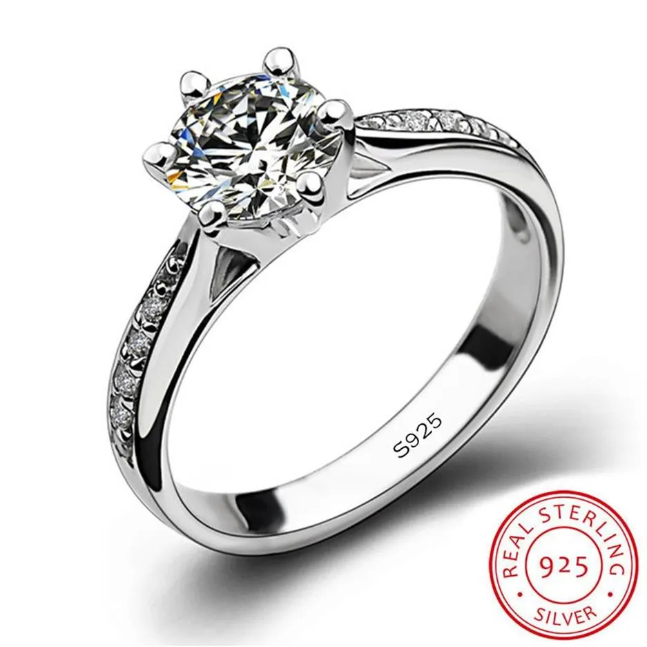 Sólido 925 prata esterlina anel 1ct estilo clássico diamante jóias moissanite anel festa de casamento aniversário anel para presente feminino box252x