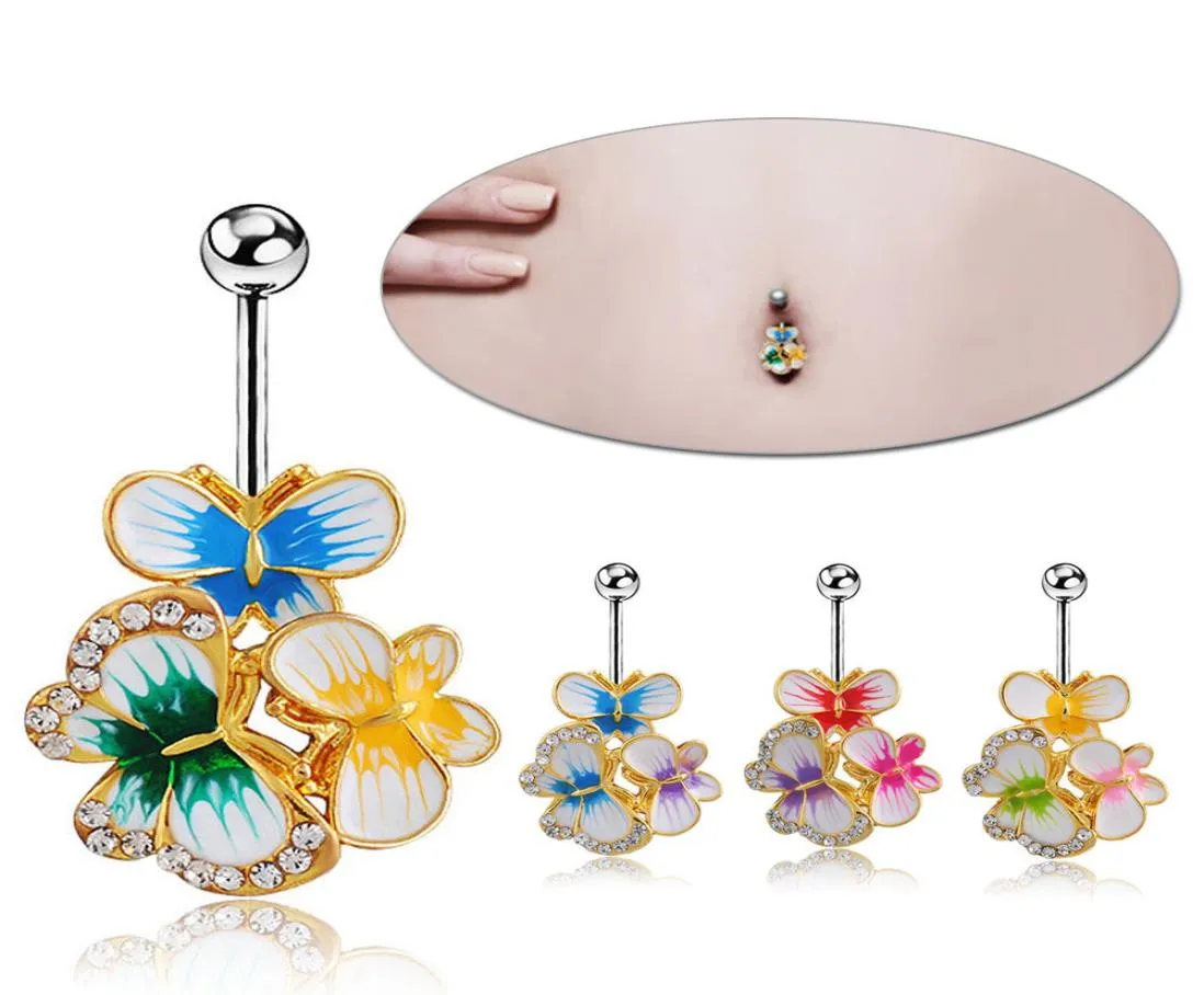 4pcslots New Body Jewelry Navel Piercing Butterfly Belly Ring Medical Steel Umbilical Rings 1390523