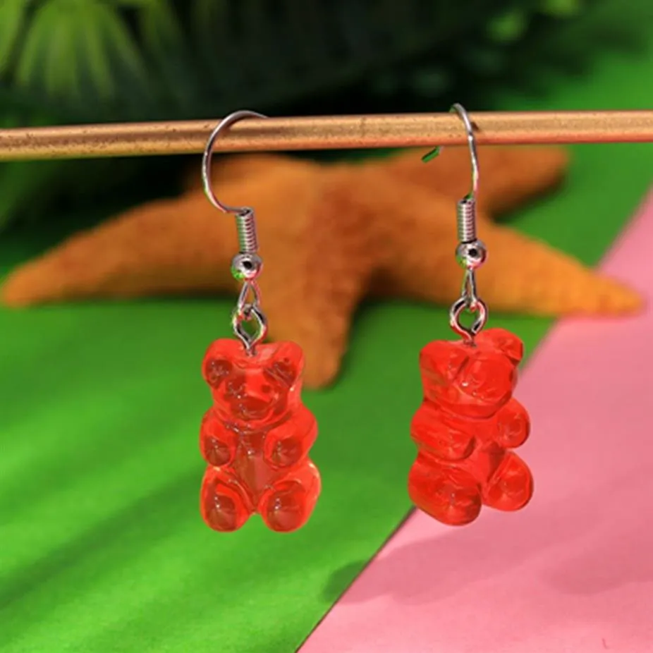 10Pair set Creative Cute Mini Gummy Bear Earrings Minimalism Cartoon Design Female Ear Hooks Danglers Jewelry Gift242I