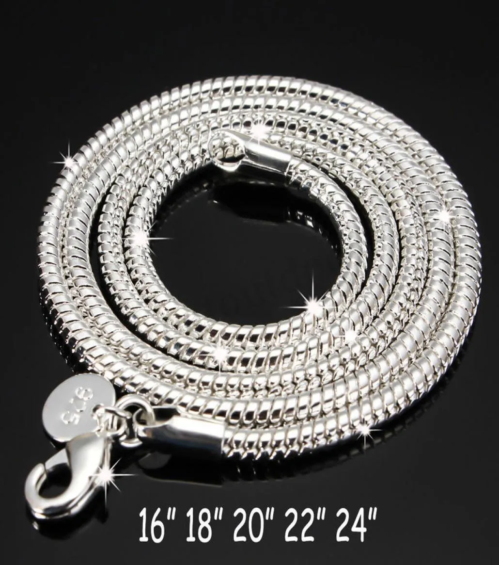 3mm 925 Sterling Chain Silver Halsband 16/18/20/22/ 24 tum Solid Silver Hummer Clasp Halsbandkedjor för kvinnors smycken3302414