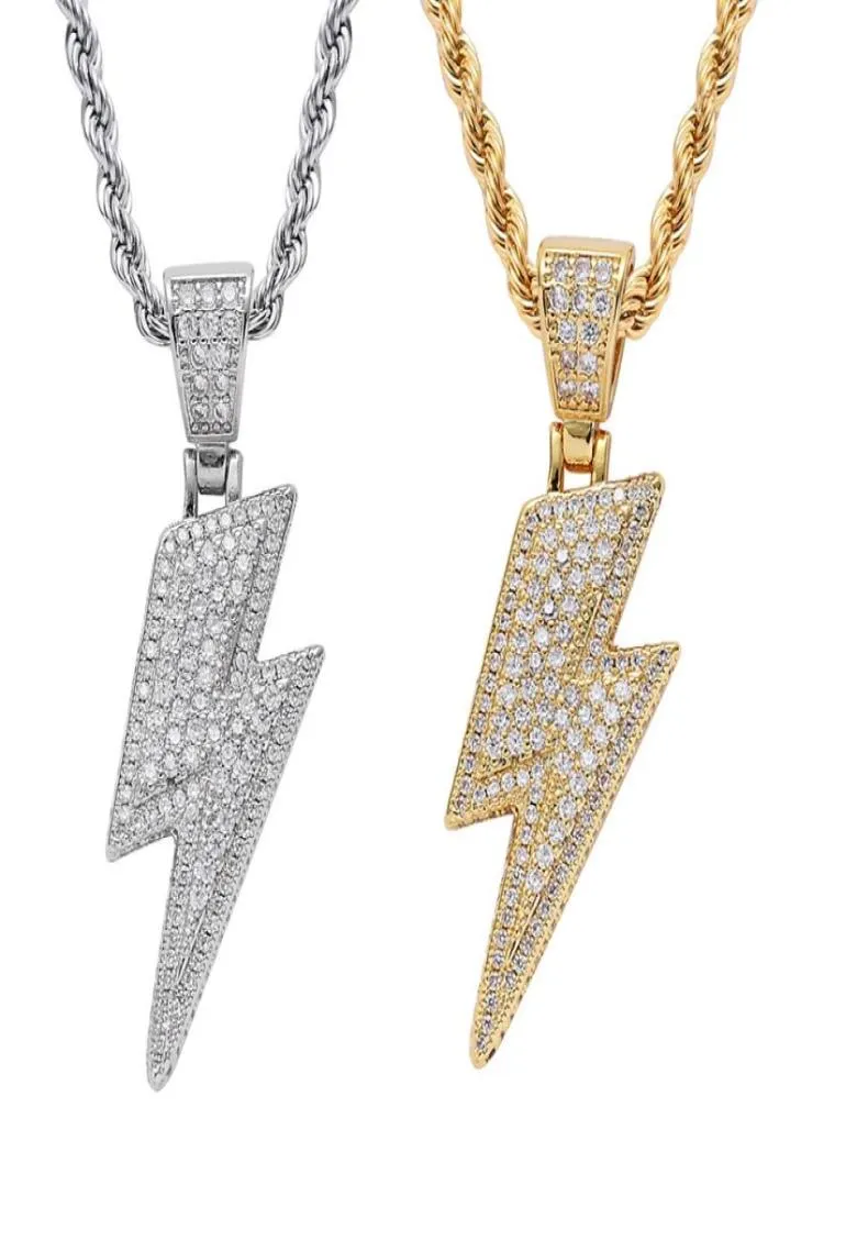 Collier éclair en or 18 carats, ensemble de bijoux, diamant, pendentif en zircone cubique, colliers hip hop, bijoux Bling pour femmes et hommes, inoxydable9448553