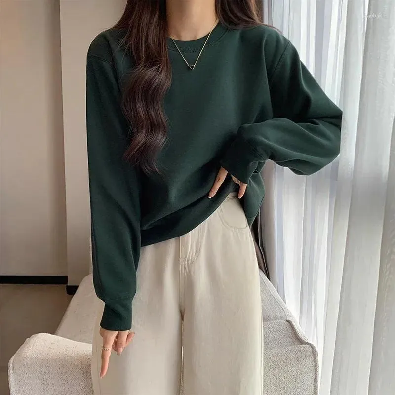 Women's Hoodies Loose Solid Color Autumn And Winter Warm Top Silver Plus Velvet Round Neck Sweatshirt For Women Korean Style Lazy