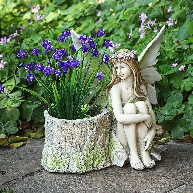 Decorazioni da giardino Artigianato decorativo orticolo Ragazza Fata dei fiori Stile europeo Vaso creativo Decorazione domestica Ornamenti statua in resina