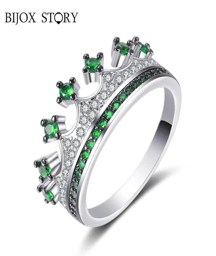 Bijox Story Classic Crown Shaped Emerald Gemstone Ring 925 Sterling Silver Fine Jewellery Rings for Female Wedding Promise Party3306361