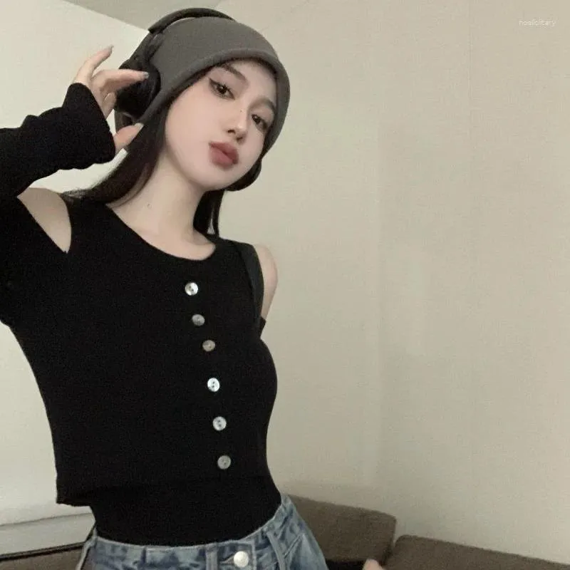 Kvinnors tröjor Deeptown Korean Style Black Knitwear Harajuku Fashion Croped Sticked tröja Kvinnor Vintage off-Shoulder Female Jumper