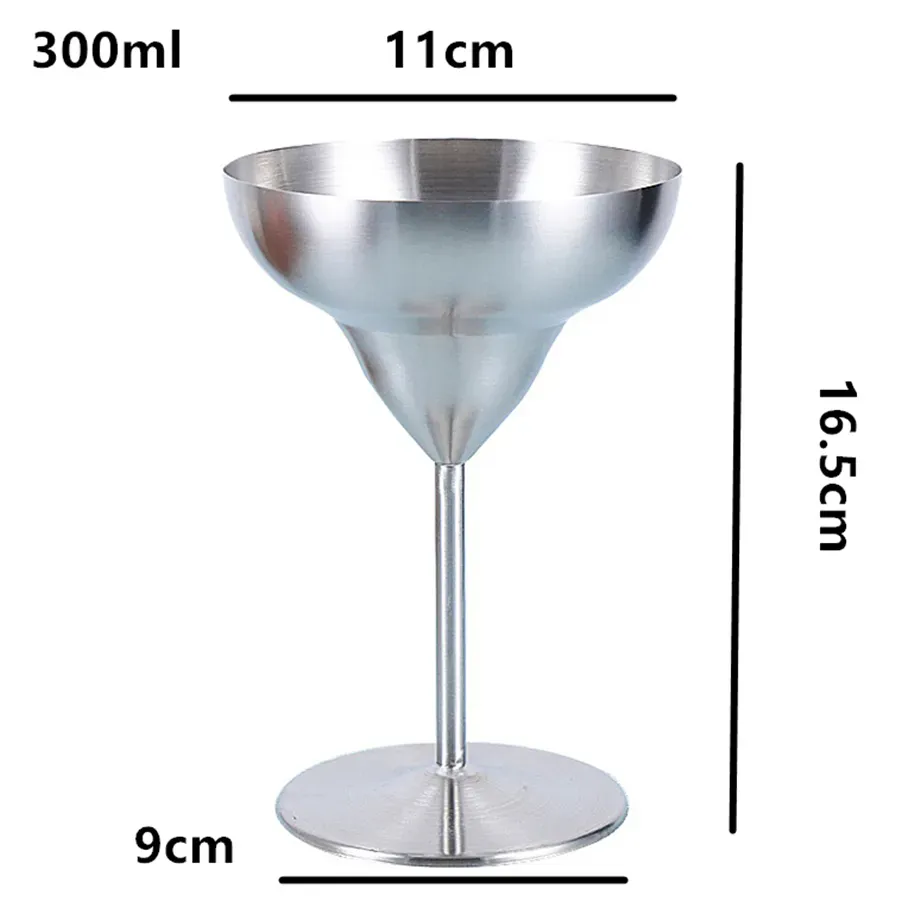 Margrit Cocktail Goblet Wine Glasses 300ml/10oz 18/8 Stainless Steel Champagne Cup Martini Glass Stemmed Unbreakable 1-Wall Traditional Shape