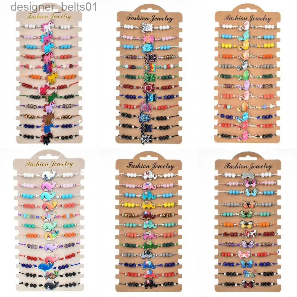 Charm Armbänder Bohemian 12 teile/los Schildkröte Tier Charms Geflochtenes Armband für Frauen Kind Kristall Perle Einstellbare Seil Kette Yoga Fußkettchen Schmuck L231214