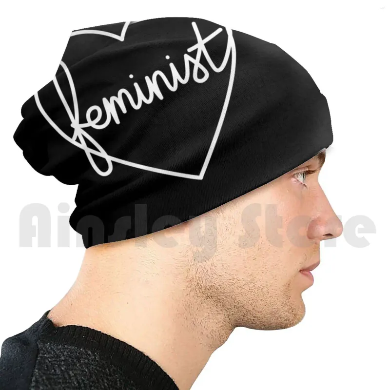 Berets Feminist Heart L | Black Beanies Pullover Cap Comfortable Big Large Word Embroidery Shaped Cute