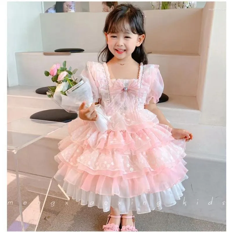 Girl Dresses 2023 Young Girls Spanish Princess Tutu Dress Baby Girl's Flared Layered Pink Infant Formal Party Gowns Children Vestidos