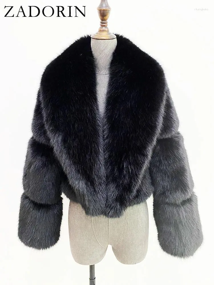 Pele feminina zadorin roupas de grife de luxo feminino recortado preto falso casaco manga longa fofo jaqueta casacos de inverno