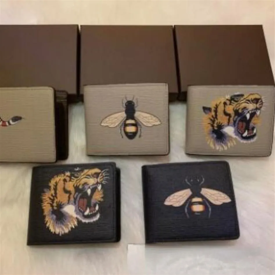 Heren korte portemonnee met dierlijk leer Zwart Slang Tiger Bee Portefeuilles Dames Lange stijl Luxe portemonnee Portemonnee Kaarthouders met geschenkdoos Top 315m