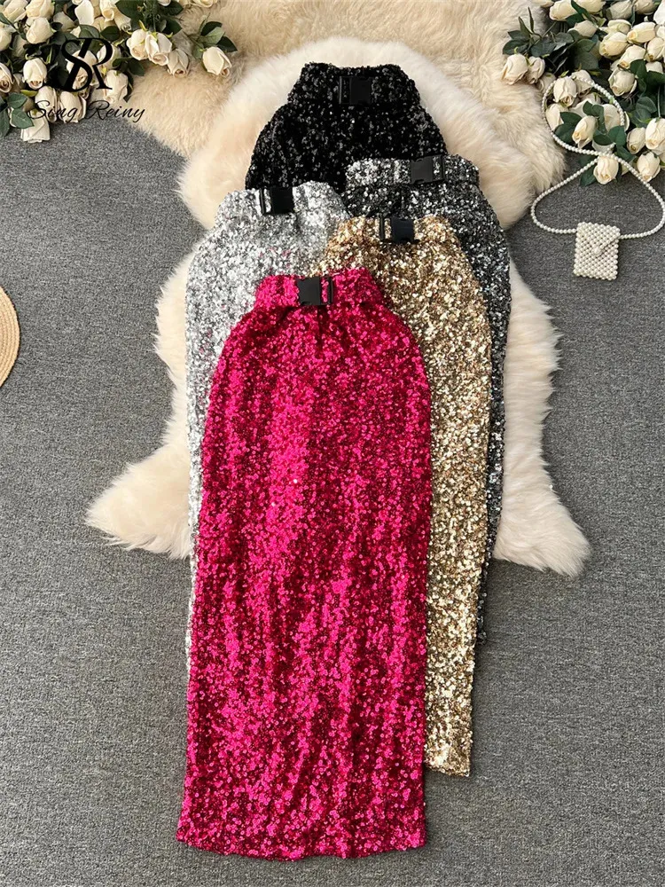 Sequin Plus Size Skirt, Sequin Fringe Skirt: Womens Shimmering