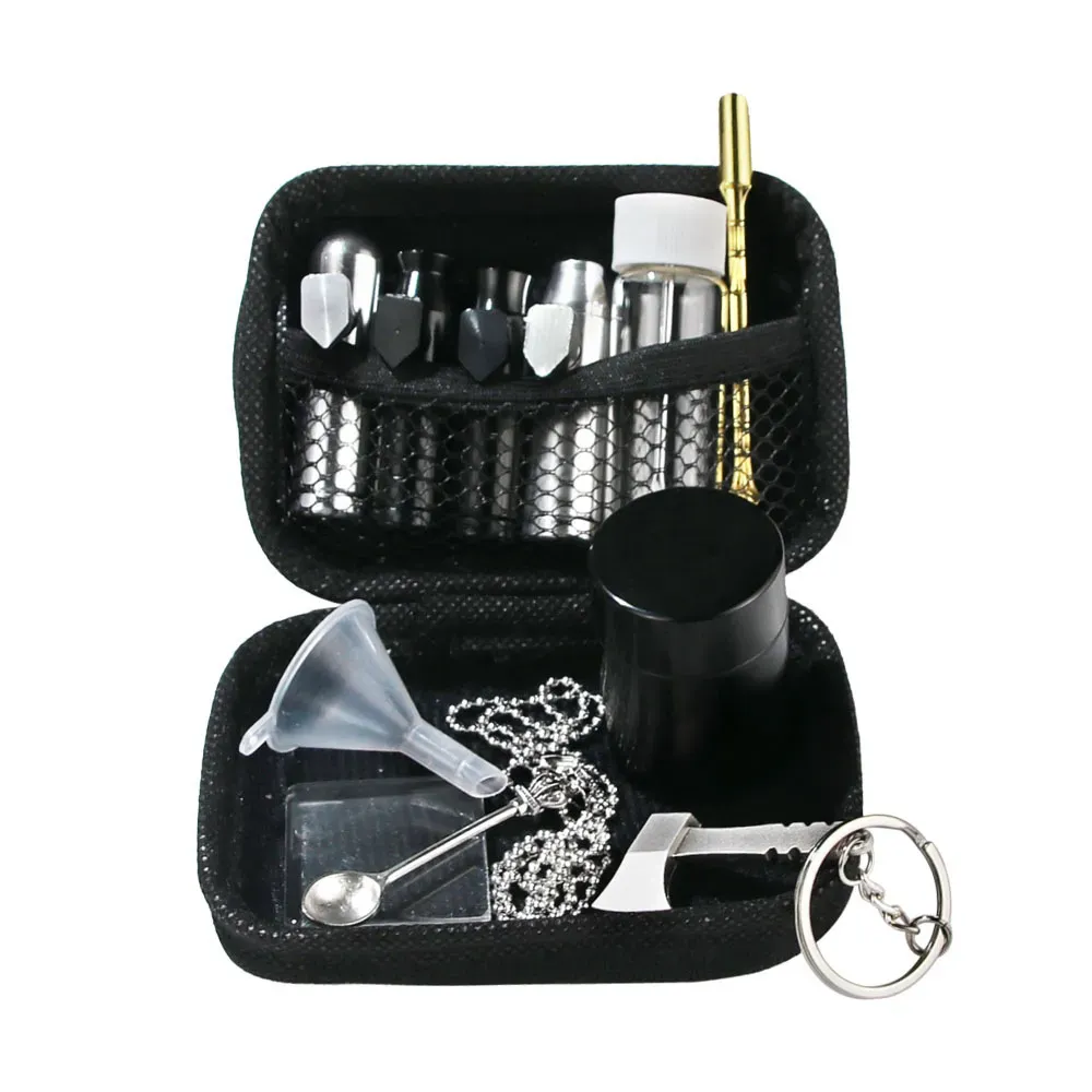 Smoke Shop Kit de reniflard à priser en aluminium Distributeur de renifler Conteneur de stockage en métal nasal Pot Bouteille en verre Pot de rangement Cuillère en métal