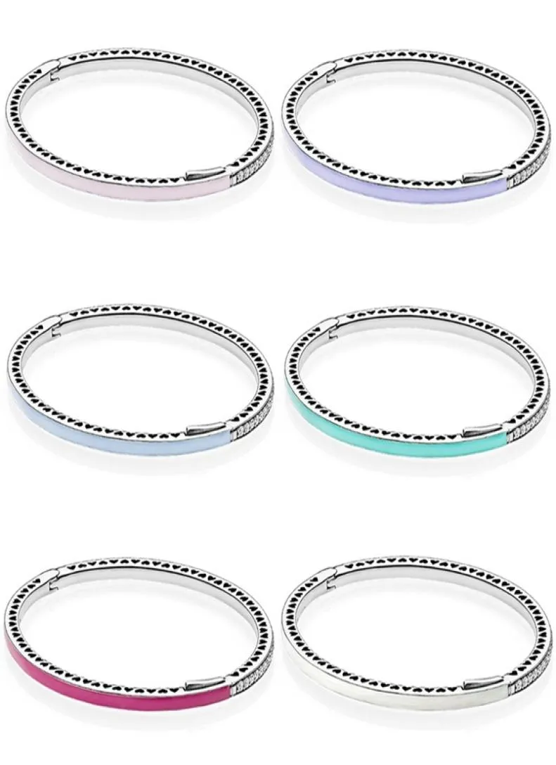 Original Multicolor Radiant Hearts With Cubic Zirconia Bangle Fit Fashion 925 Sterling Silver Bracelet Bead Charm Diy Jewelry 22051703410