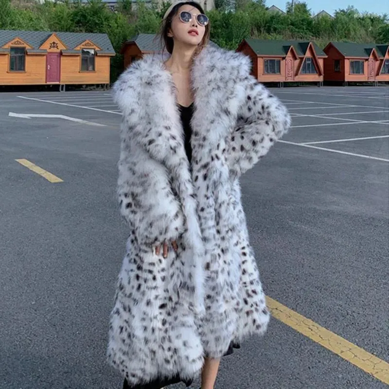 Pelliccia da donna invernale imitazione moda giovane cappotto con stampa leopardata lungo al ginocchio