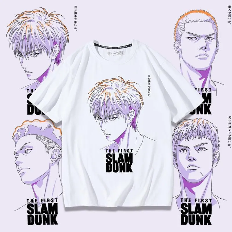 Slam Dunk Master Movie Co T-shirt de marque Sakura Flower Path Flowing River Maple Couple Robe D'été Pur Coton Lâche Marque De Mode À Manches Courtes