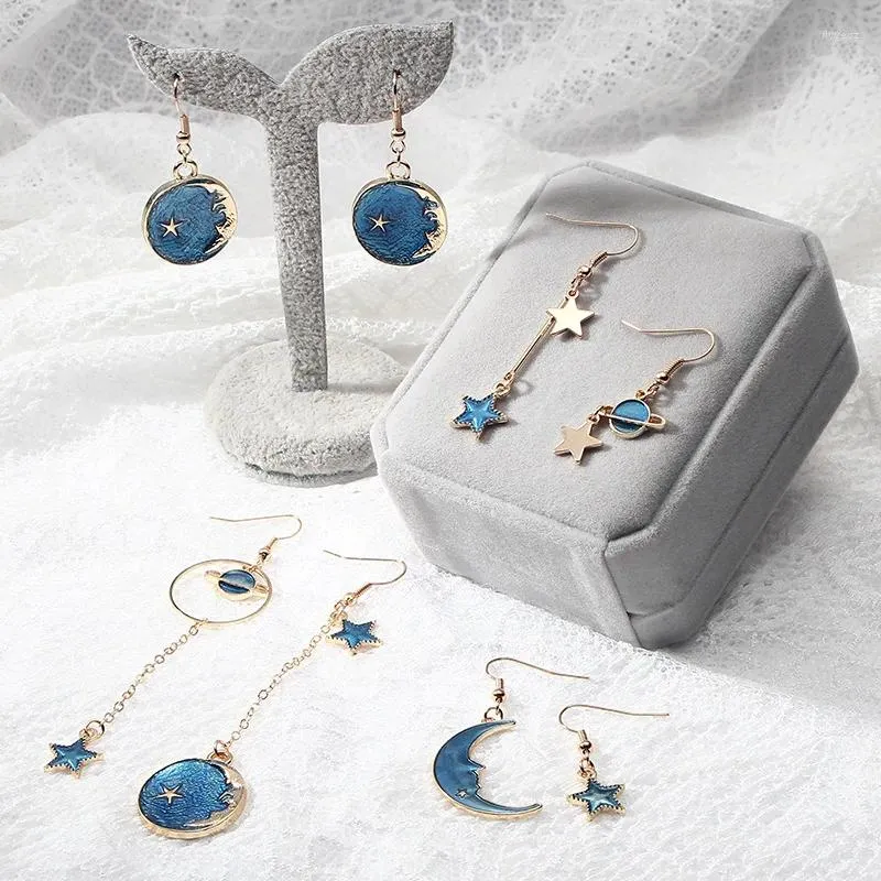 Dangle Earrings Long Tassel Asymmetric Blue Starry Sky Hoop Fresh Enamel Universe Women Fashion Drop Pendant Party Gift