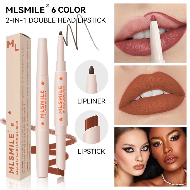 Dual-ended lipstick pencil waterproof non-removal makeup hold makeup color 2-in-1 lipstick lip liner pencil
