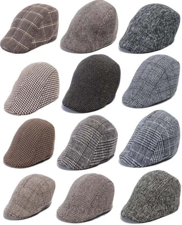 Herfst Winter Mannen Krantenjongenshoed Geruite Baretten Britse Westerse Stijl Wol Geavanceerde Platte Pet Klassieke Vintage Gestreepte Baret7297825