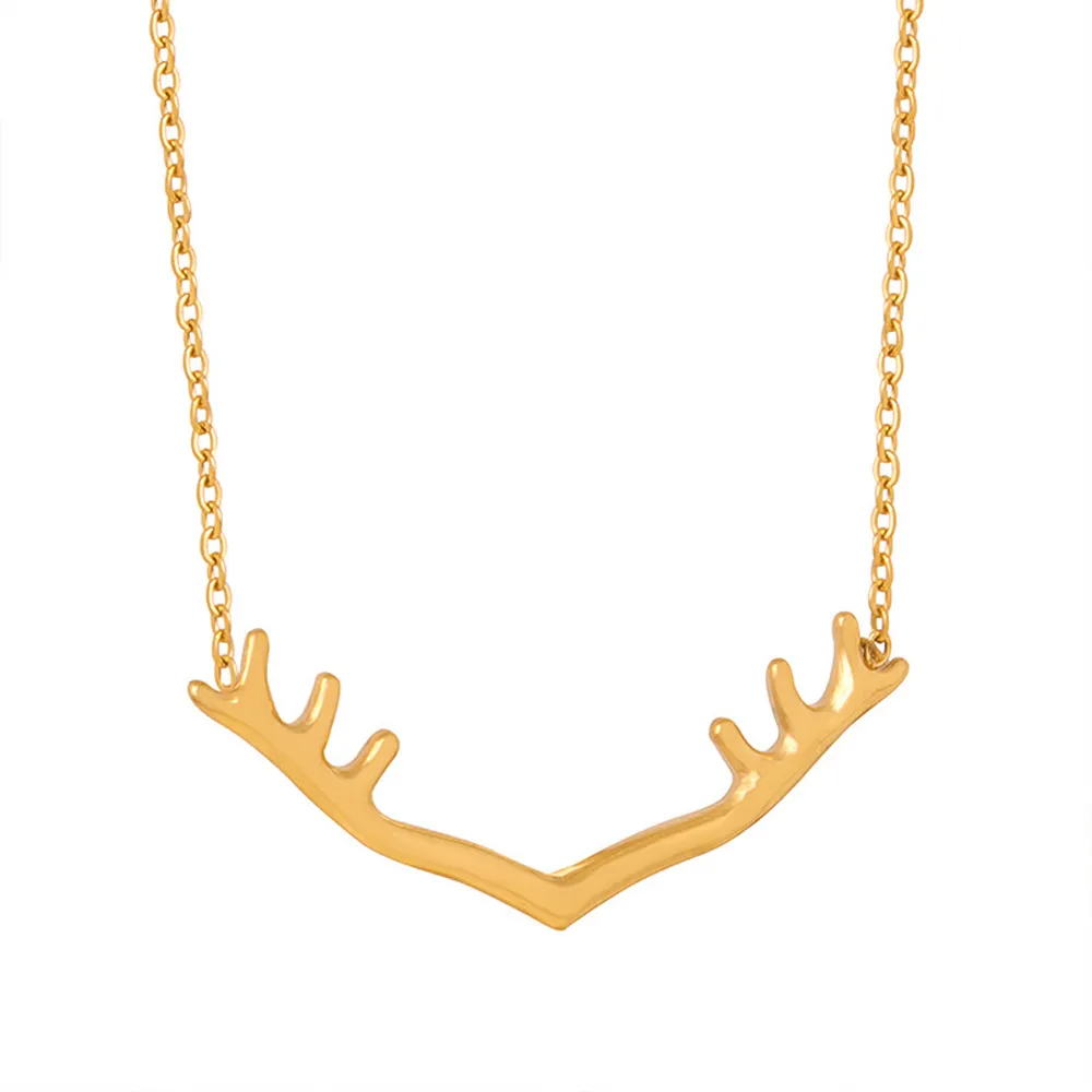 Ladies Exquisite Necklace Golden Deer Horn Pendant Titanium Steel Necklace Plated 18k Gold Fashion Jewelry Gift