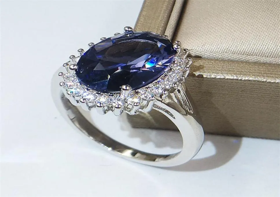 Chouchong Top Vender Novas Jóias Finas 925 Prata Esterlina Corte Oval Azul Safira CZ Diamante Pedras Preciosas Eternidade Birthstone Mulheres Wedd8430482