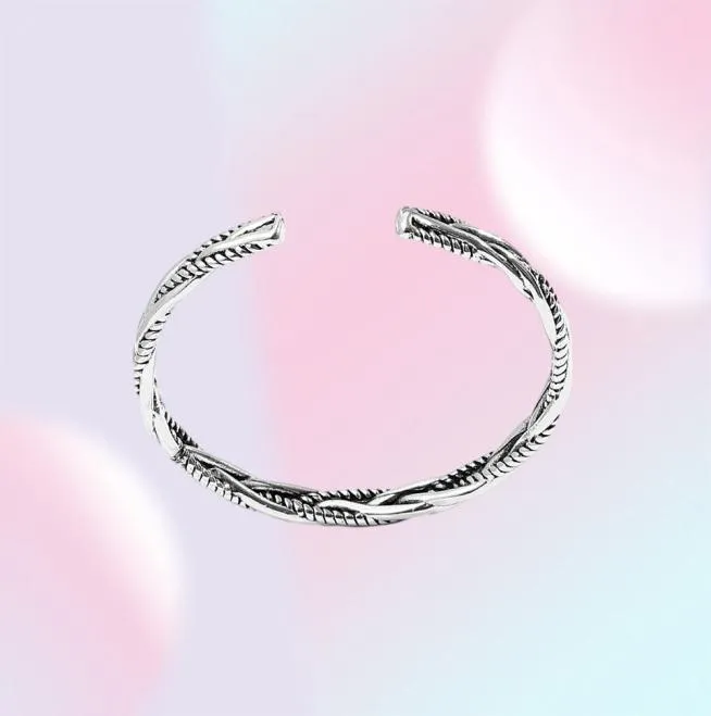 Bangle Retro Ancient Silver Color ed Woven Bracelet Unisex Jewelry Fashion Creative Opening Couple Gift7860601