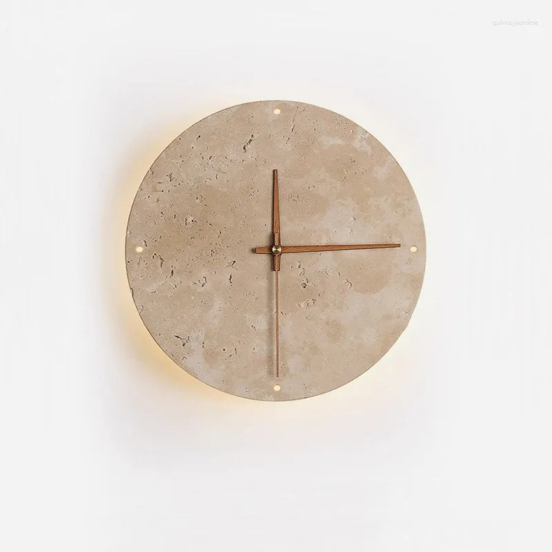 Wall Lamp Modern Creative Clock Living Room Wabi Sabi Nordic Simple Yellow Travertine Restaurant Corridor Circular Sconce Light