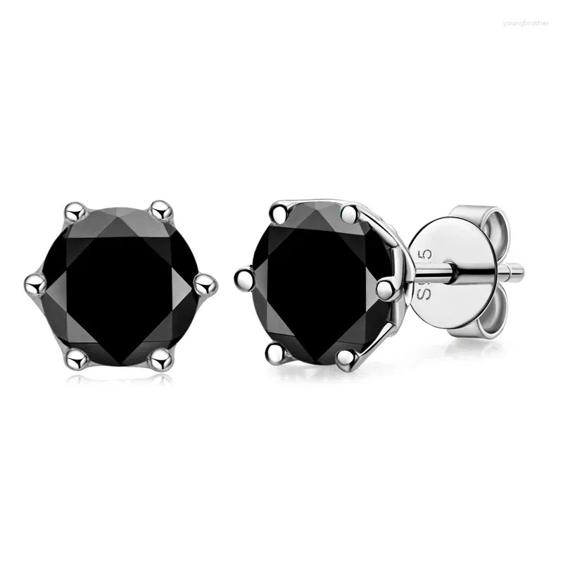 Ohrstecker Luxus Echt 1 Karat Schwarzer Moissanit Für Männer 925 Sterling Silber Runde Frauen Edlen Schmuck Geschenk