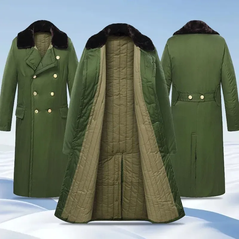 Manteaux longs verts de l'armée chinoise, unisexe, épais, chaud, ample, pardessus militaire, Plus Velet Parkas, vêtements d'extérieur imperméables, hiver